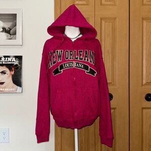 NWT New Orleans Louisiana Classic Graphics Pink Zip Up Hoodie Sweatshirt Medium